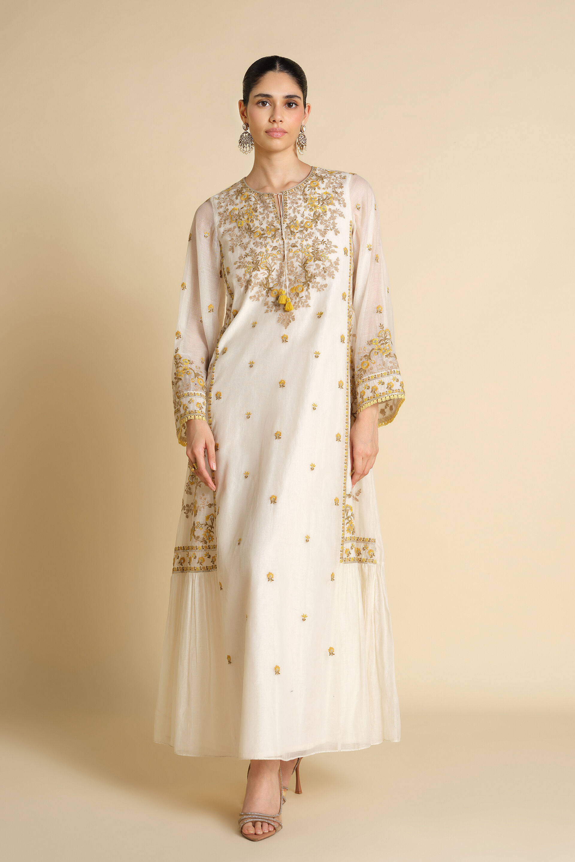Vriddha Embroidered Mul Kaftan - Natural, Natural, image 1